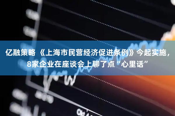 亿融策略 《上海市民营经济促进条例》今起实施，8家企业在座谈会上聊了点“心里话”