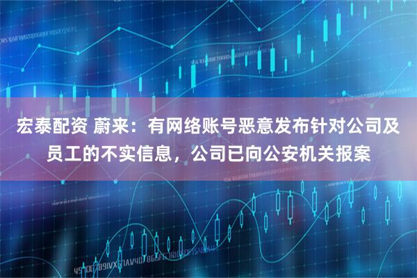 宏泰配资 蔚来：有网络账号恶意发布针对公司及员工的不实信息，公司已向公安机关报案